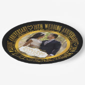 20. Hochzeitstag Foto Black | Vergoldet Pappteller (Schrägansicht)