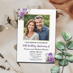 20. Hochzeitstag Gold Frame Lila Rose Einladung