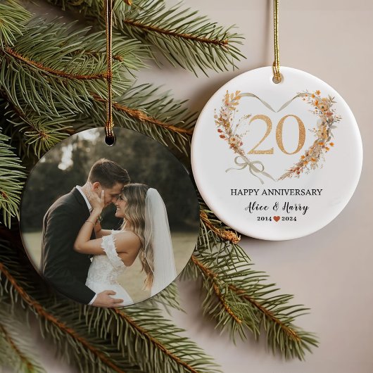20. Hochzeitstag Gold Hearts Couple Foto Ornament