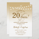 20. Hochzeitstag - Gold White Einladung (Vorne/Hinten)
