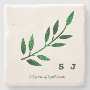 20. Hochzeitstag Monogramm Smaragdgrün Steinuntersetzer