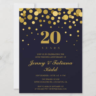 20. Hochzeitstag Navy Blau und Gold Einladung