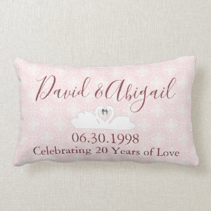 20. Hochzeitstag Rosa und weißer Damast Lendenkissen