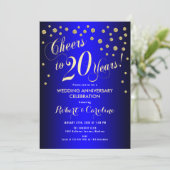 20. Hochzeitstag - Royal Blue & Gold Einladung (Stehend Vorderseite)