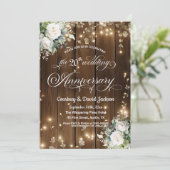 20. Hochzeitstag Rustikale String Lights Einladung (Stehend Vorderseite)