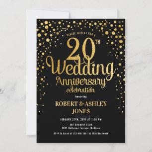 20. Hochzeitstag - Schwarz & Gold Einladung
