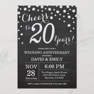 20. Hochzeitstag Schwarzes Silber Chalkboard Einladung