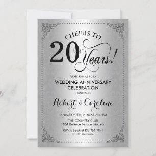 20. Hochzeitstag - Silberschwarzer Damast Einladung
