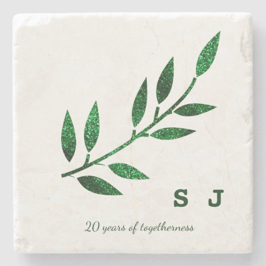20. Hochzeitstag Smaragdgrünes Monogramm Steinuntersetzer (Vorderseite)