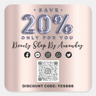 20%ige Abnahme der QR CODE Rose Lilac Quadratischer Aufkleber
