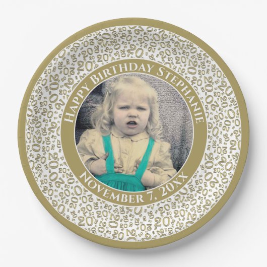 20 Ihr Foto Random Number Pattern Gold/Weiß Pappteller (Vorderseite)