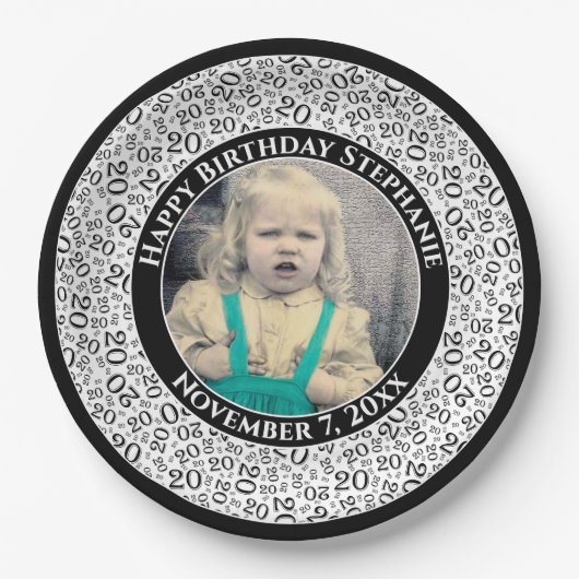 20 Ihr Foto Random Number Pattern Schwarz/Weiß Pappteller (Vorderseite)