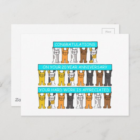 20 Jahre Arbeit Jahrestag Glückwünsche Postkarte (Vorne/Hinten)