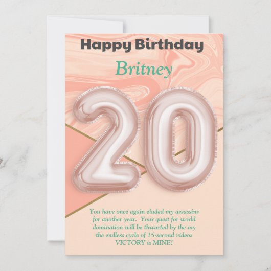 20-jährige Mädchen Happy Birthday Card (Vorderseite)
