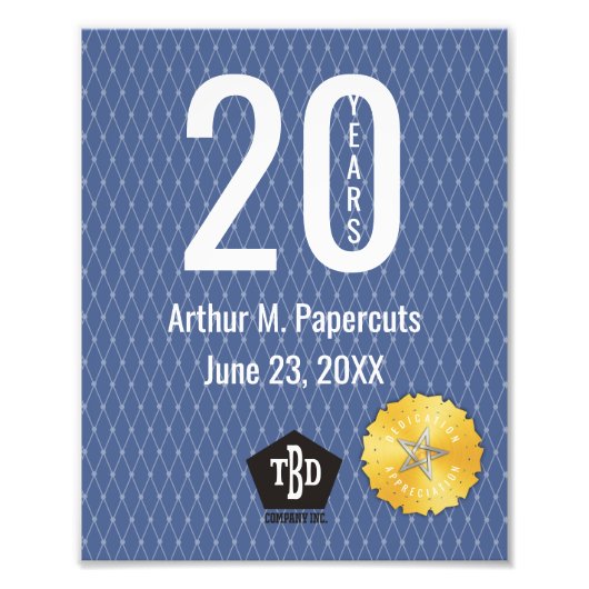 20-jähriges Mitarbeiterzertifikat Fotodruck (Vorne)