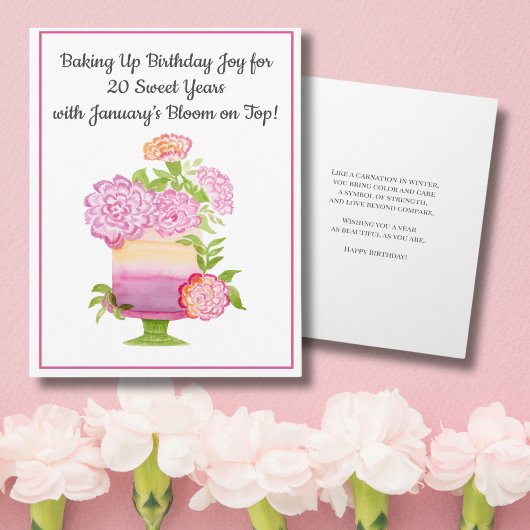 20. Januar Geburtstag Kuchen Lila Nelken Karte