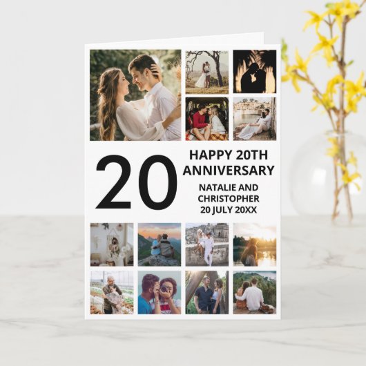 20. Jubiläum 13 FotoCollage Schwarz und Weiß Karte (Gelbe Blume)