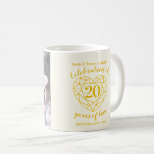 20. Jubiläum gelbes Diamantenherz kundenspezifisch Kaffeetasse