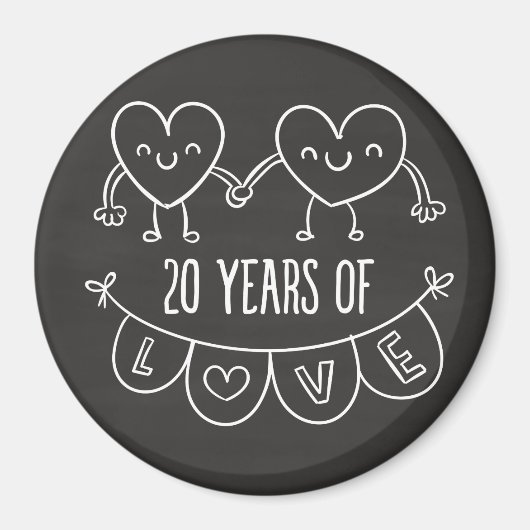 20. Jubiläum Geschenk Chalk Herzen Magnet (Vorne)