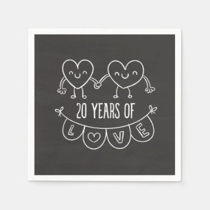 20. Jubiläum Geschenk Chalk Herzen Serviette