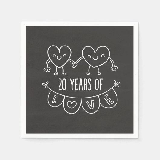20. Jubiläum Geschenk Chalk Herzen Serviette (Vorderseite)