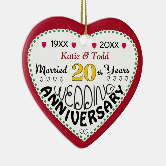 20. Jubiläum Geschenkherz geformt Weihnachten Keramik Ornament (Rechts)