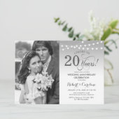 20. Jubiläum mit Foto - Silver White Einladung (Stehend Vorderseite)
