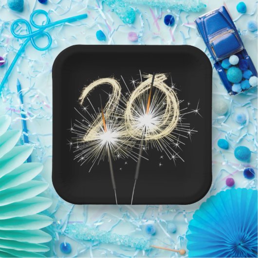 20. Jubiläum Party Sparklers auf Black Pappteller (Party)