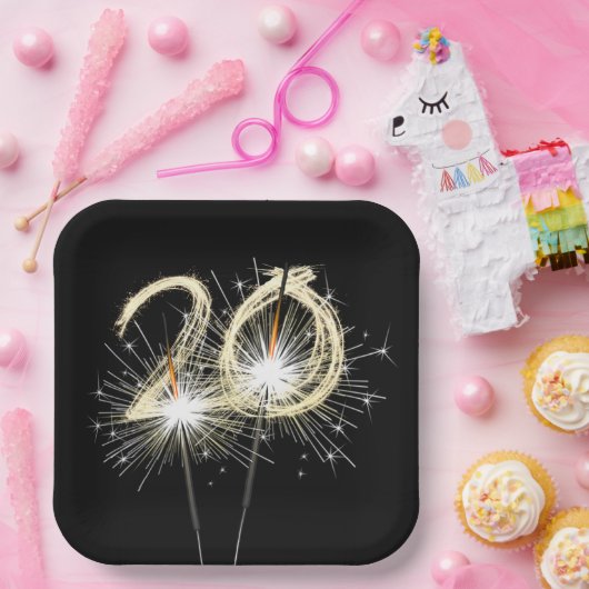 20. Jubiläum Party Sparklers auf Black Pappteller (Party)