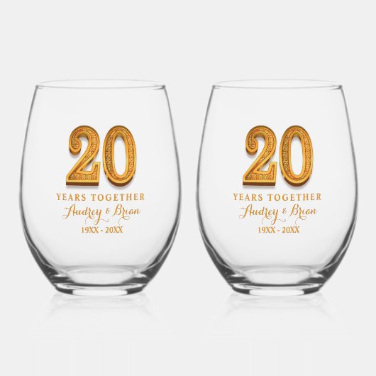 20. Jubiläum Personalisiert Weinglas Ohne Stiel (Vorderseite)