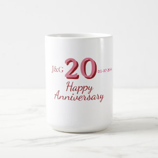 20. Jubiläum rosa Name Datum Monogramm fett Kaffeetasse