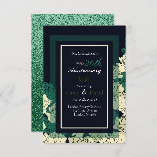 20. Jubiläum smaragdgrüne Rose Karte (Vorne/Hinten)