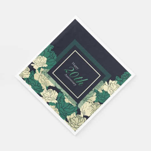 20. Jubiläum smaragdgrüne Rose Serviette (Ecke)