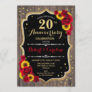 20. Jubiläum - Sonnenblumen Rustikales Holz Einladung