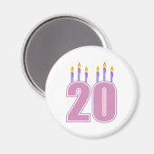 20 Kerzen am Geburtstag (Lila / rosa) Magnet (Vorderseite/Rückseite)