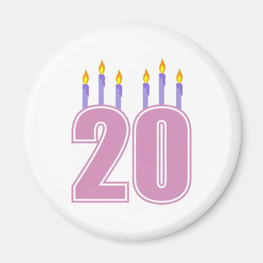 20 Kerzen am Geburtstag (Lila / rosa) Magnet (Vorne)