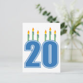 20 Kerzen (blau / grün) Postkarte (Stehend Vorderseite)