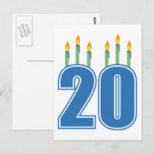 20 Kerzen (blau / grün) Postkarte (Vorne/Hinten)