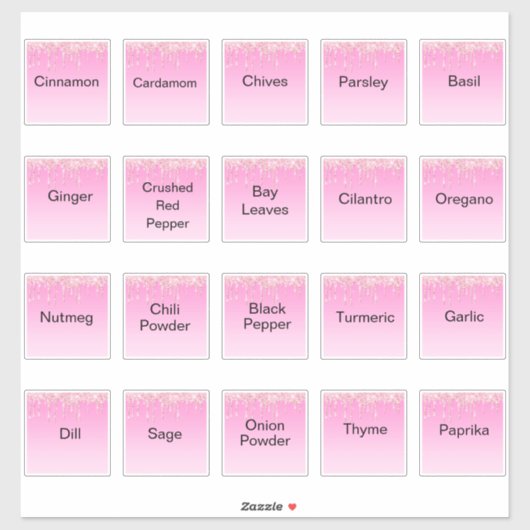 20 Küchenkräutern und Gewürze, rosa Glitzer Aufkleber (Blatt)