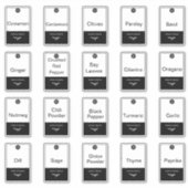 20 Küchenkräutern und Gewürze, schwarz-weiß, trend Aufkleber (Vorderseite)