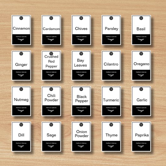 20 Küchenkräutern und Gewürze, schwarz-weiß, trend Aufkleber