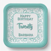 20. Party Random Number Pattern Aquamarin/weiß Pappteller (Vorderseite)