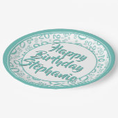 20. Party Random Number Pattern Aquamarin/weiß Pappteller (Schrägansicht)