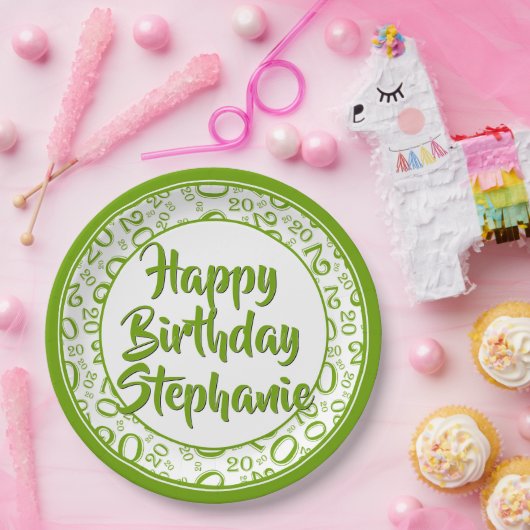 20. Party Random Number Pattern Grün/Weiß Pappteller (Party)