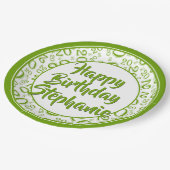 20. Party Random Number Pattern Grün/Weiß Pappteller (Schrägansicht)