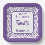 20. Party Random Number Pattern Lila/weiß Pappteller (Vorderseite)