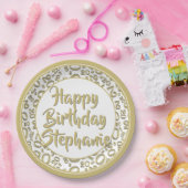 20. Party Zufallszahlenmuster Gold/Weiß Pappteller (Party)