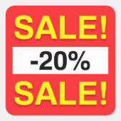 20-Prozent-Verkaufsrabattaufkleber Quadratischer Aufkleber (Vorderseite)