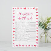 20 Questions About The Bride Bridal Shower Game Briefpapier (Stehend Vorderseite)