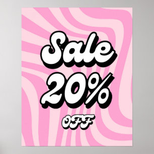20 % Rabatt auf das Verkaufszeichen, Pink Retro Re Poster